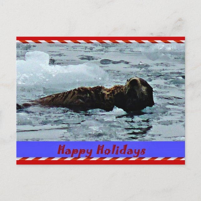 otterly fruktansvärd vykort för havsutterhelgdag (Framsida)