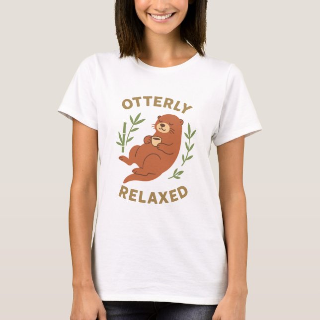 Otterly Relaxed – Cute Otter with Tea T-Shirt (Framsida)