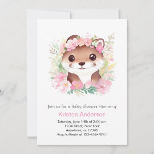 Otterly Whimsime Rosa Blommigt Otter Girl Baby Sho Inbjudningar