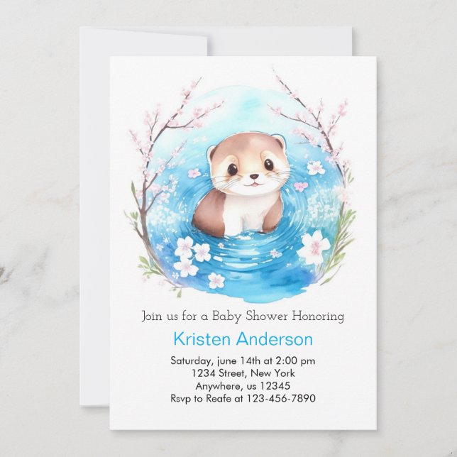 Otter's Blissful Watercolor Oasis Boy Shower Inbjudningar (Framsida)