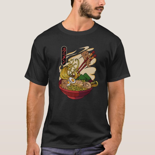 Otters Eating Ramen Cute Kawaii Otters Eating Nood T Shirt (Framsida)