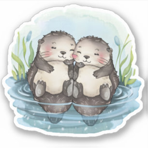 Otters Holding Händer Klistermärken