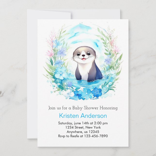 Otter's underbar Watercolor Boy Shower Inbjudningar (Framsida)