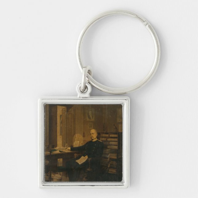 Otto von Bismarck i hans studie Fyrkantig Silverfärgad Nyckelring (Framsidan)