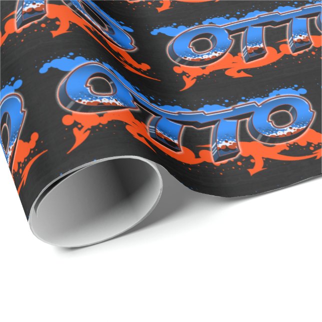 Otto Vorname Name Graffiti blue orange Presentpapper (Rullad Hörn)