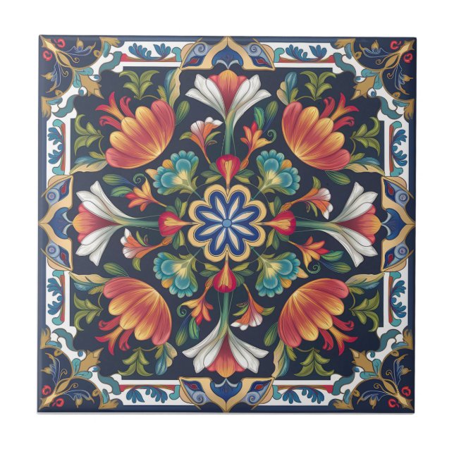Ottoman Blommigt Mandala Ceramic Tile Kakelplatta (Framsidan)