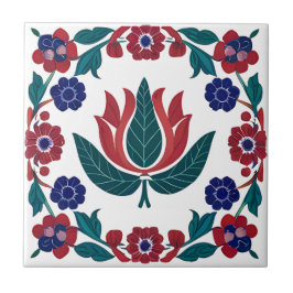 Ottoman Red & Blue Tulip Ceramic Tile Kakelplatta