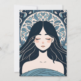 Ottoman Tile Girl - Serene Blue Blommigt Aura Julkort