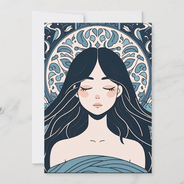 Ottoman Tile Girl - Serene Blue Blommigt Aura Julkort (Framsida)