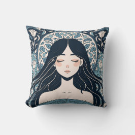 Ottoman Tile Girl - Serene Blue Blommigt Aura Kudde
