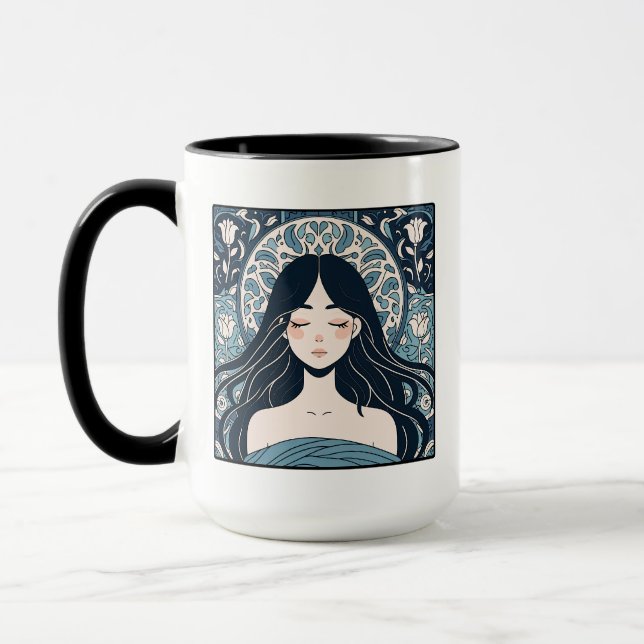 Ottoman Tile Girl - Serene Blue Blommigt Aura Mugg (Vänster)