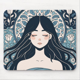 Ottoman Tile Girl - Serene Blue Blommigt Aura Musmatta