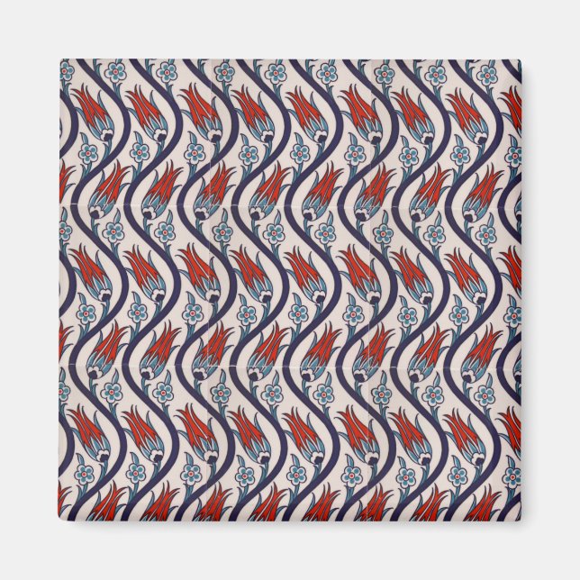 Ottomans Tulip Mönster / Tile Art Magnet (Framsidan)