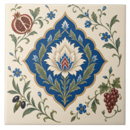 Ottomansk Iznik Blommotiv | Blå Botanisk Granatäpp Kakelplatta