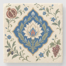 Ottomansk Iznik Blommotiv | Blått Botaniskt Granat