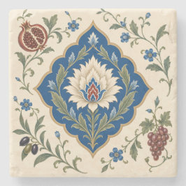 Ottomansk Iznik Blommotiv | Blått Botaniskt Granat Stenunderlägg