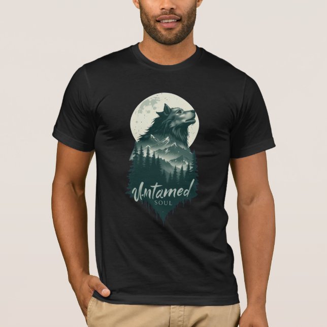 Otyglad själ Varg Skog Måne T-Shirt (Framsida)