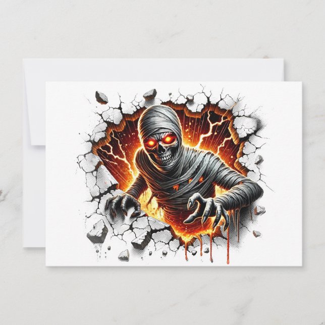 Oud en Griezelig Mummie Skelet Breekt Door Inbjudningar (Framsida)