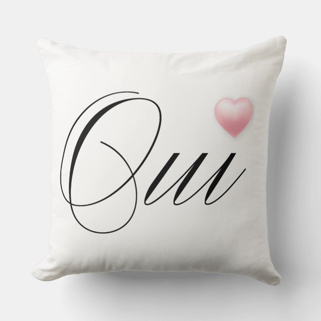 Oui-Fransk för Ja med rosa hjärta Kudde (Framsida)