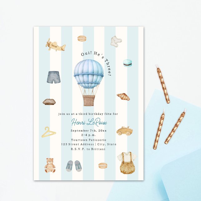 Oui Han är tre Paris Fransk födelsedag Inbjudningar (Skapare uppladdad)