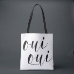 Oui Oui Black Modern Calligraphy Polka dots Tygkasse<br><div class="desc">Modern till väska med modern kalligrafi och polka dots mönster. Det här citatet till väskan blir perfekt som gåva. Oui Oui!</div>