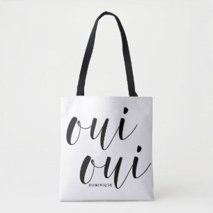 Oui Oui Black Modern Calligraphy Polka dots Tygkasse