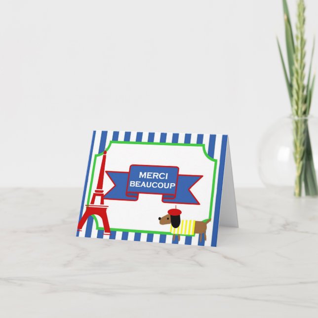 Oui Oui Paris Art Hund och Eiffel Torn Tack Kort (Framsida)