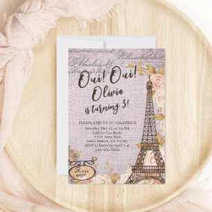 Oui Oui Turning Tre Blommigtar Parisdagen Inbjudningar