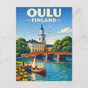 Oulu Finland Vintage Resa Skandinavisk Vykort