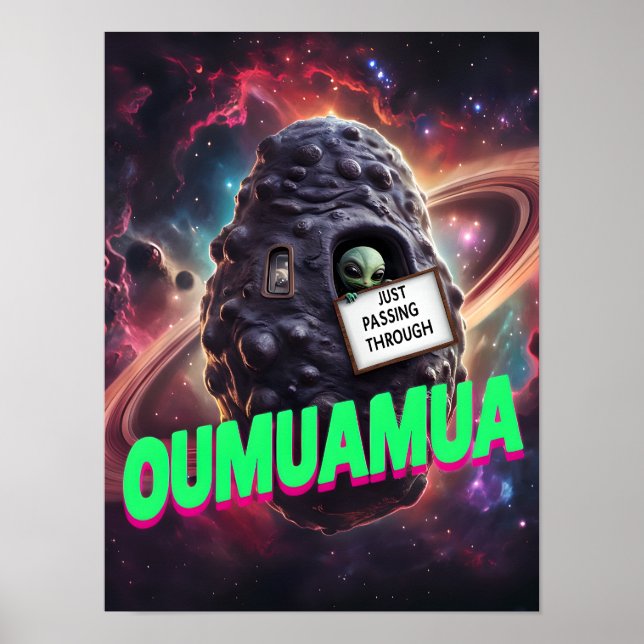 Oumuamua passerar genom rymdutomjordande galaxer poster (Framsidan)