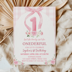 Ounderbar Rosa Bow Coquette 1:a födelsedagsinbjuda Inbjudningar