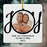 Our 1st Christmas As Mr & Mrs Photo Keepsake Julgransprydnad Keramik<br><div class="desc">This keepsake First Christmas As Mr & Mrs photo ornament is decorated with the word JOY in stylish script typography. Easily customizable.</div>