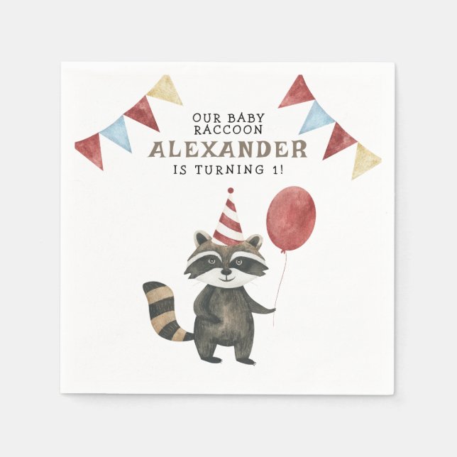 Our Baby Raccoon 1st Birthday  Pappersservett (Framsidan)