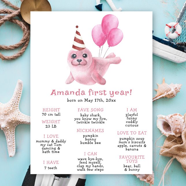 Our Baby Seal First Birthday Milestone Birthday Poster (Skapare uppladdad)