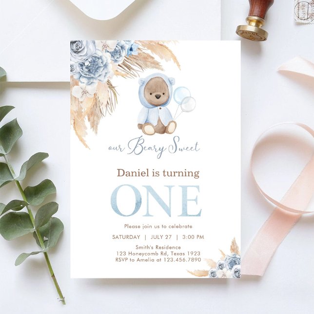 Our Beary Sweet Pampass First 1st Birthday  Inbjudningar (Skapare uppladdad)