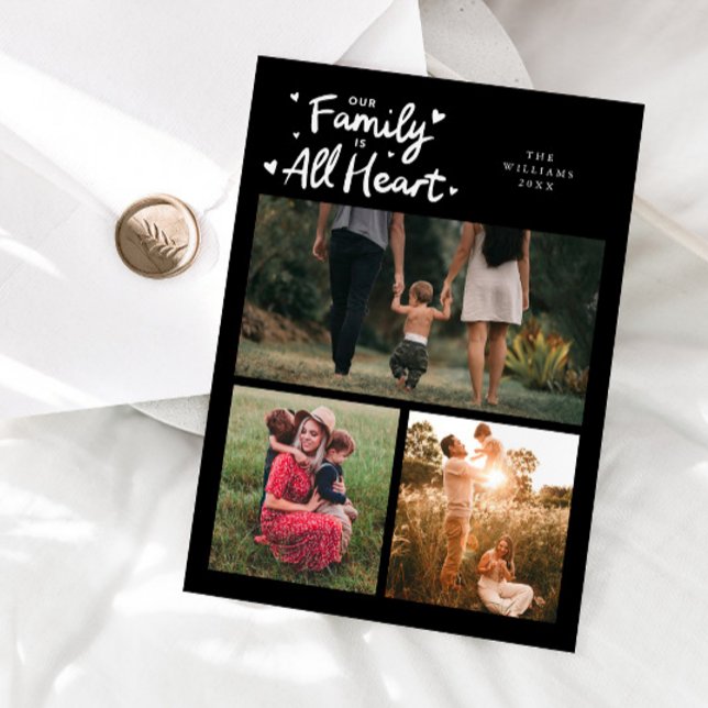 Our Family Is All Heart Black Valentines Day Photo Julkort (Skapare uppladdad)