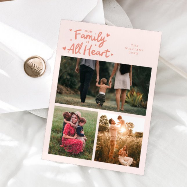 Our Family Is All Heart Peach Valentines Day Photo Julkort (Skapare uppladdad)