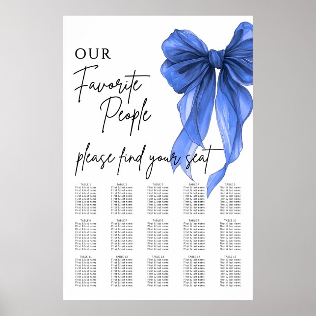Our Favorite People Bow Wedding Seating Chart Poster (Framsidan)