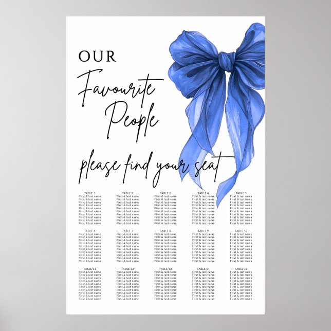 Our Favourite People Bow Wedding Seating Chart Poster (Framsidan)