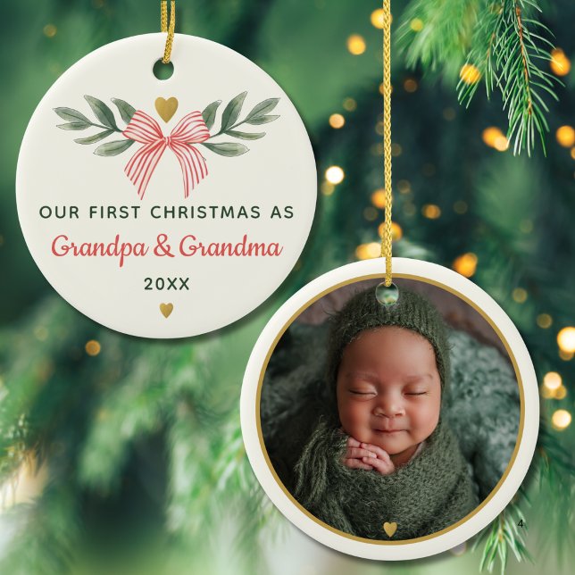 Our First Christmas As Grandma Grandpa Baby Photo Julgransprydnad Keramik (Skapare uppladdad)