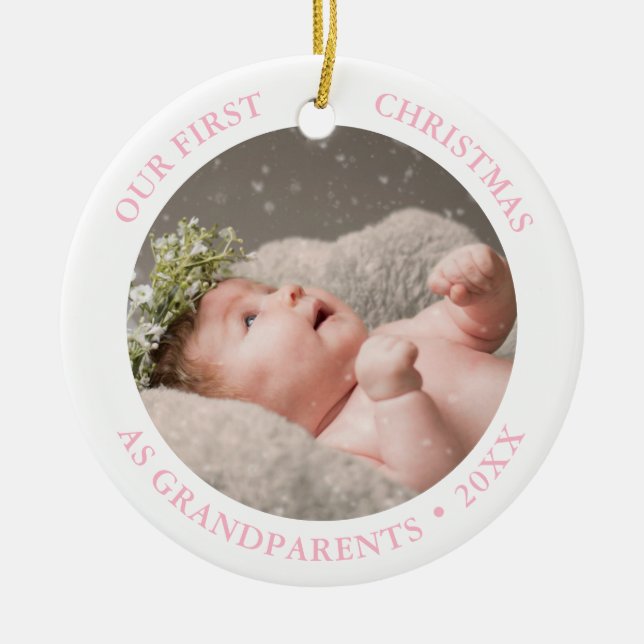 Our First Christmas as Grandparents Modern Photo Julgransprydnad Keramik (Framsidan)