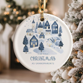 Our first Christmas as Grandparents Village Navy Julgransprydnad Keramik