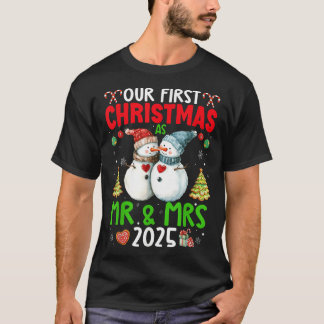 Our First Christmas As Mr Mrs 2025 Couple T Shirt
