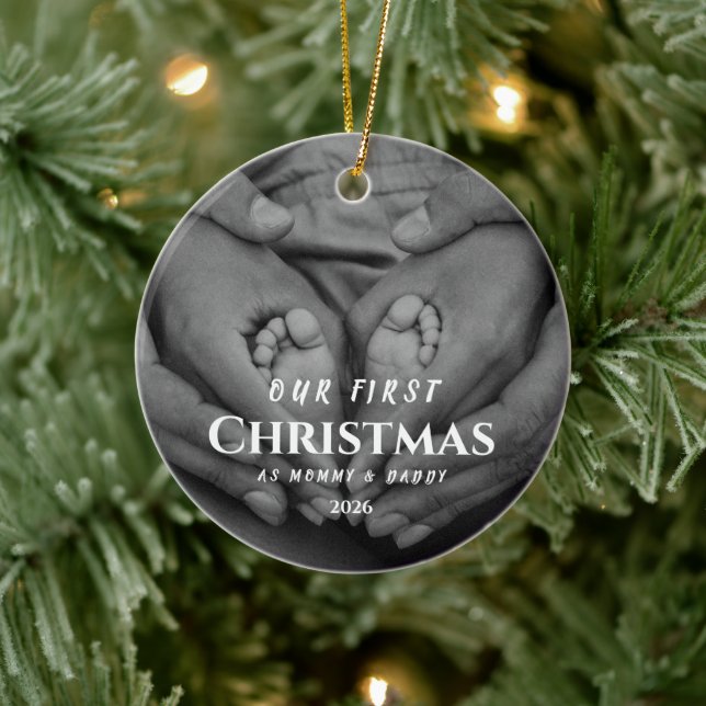 Our First Christmas as Parents Black White Julgransprydnad Keramik (Träd)