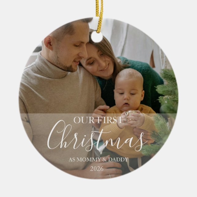 Our First Christmas as Parents Family Design Julgransprydnad Keramik (Framsidan)