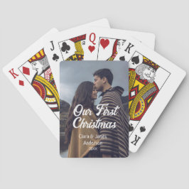Our first Christmas couple photo name white gray Casinokort