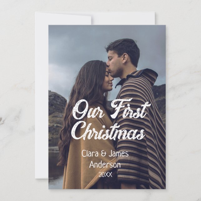 Our first Christmas couple photo name white gray Inbjudningar (Framsida)