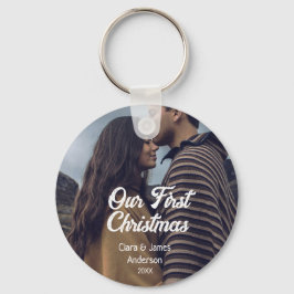 Our first Christmas couple photo name white gray Nyckelring