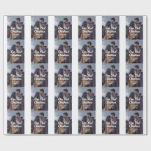 Our first Christmas couple photo name white gray