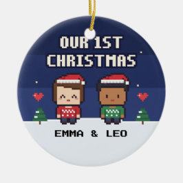 Our First Christmas Couple Pixel Art Ornament